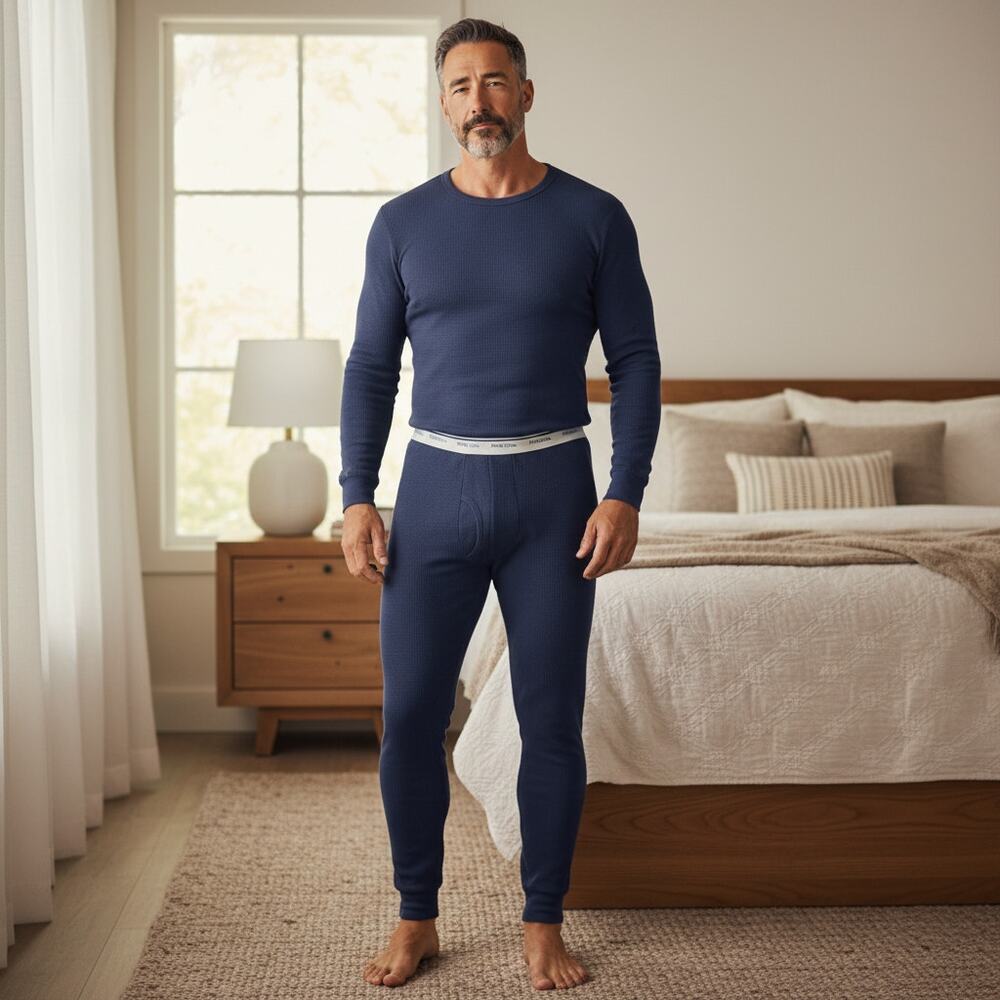 Fruit of the Loom Blue Thermal Pajama Set Mens Size M